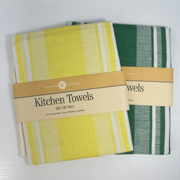 Williams Sonoma Kitchen Towel Sets Yellow Stripe Green Stripe French Country - Picture 2 of 3